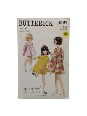Butterick Girls Dress Sewing Pattern Size 6 Breast 24 4567 Vintage 1960s Cut